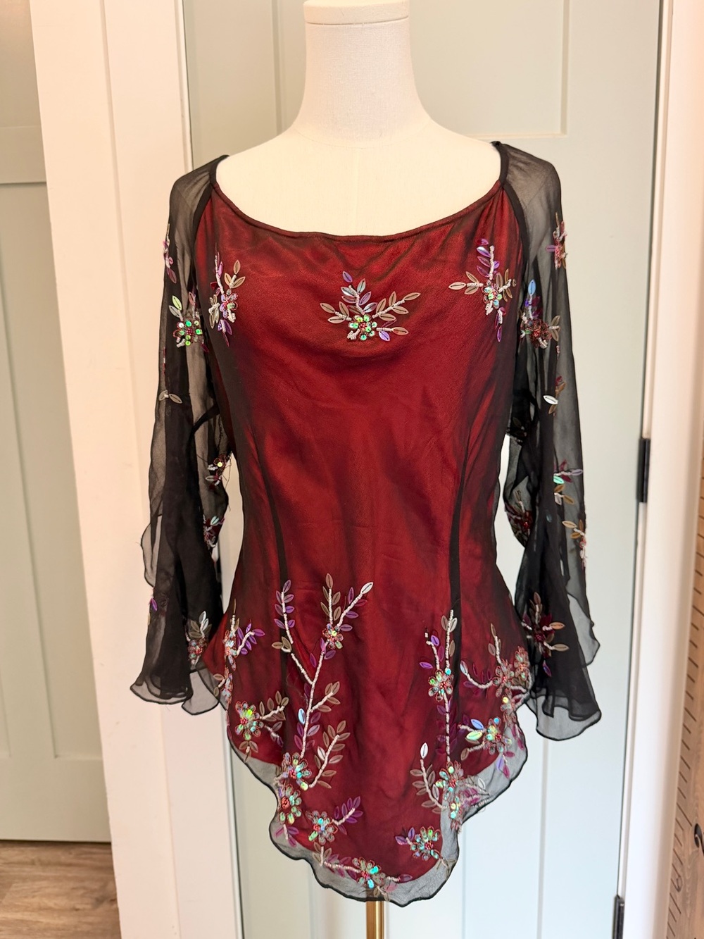Vintage Cache Silk Beaded Top Whimsical Whimsigoth Fairy Halloween Large